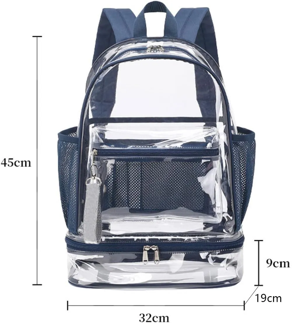 Clear Backpack Heavy Duty, See Through Backpack Purse, Gym Backpack with Laptop and Shoe Compartment (Blue), 32*19*45cm