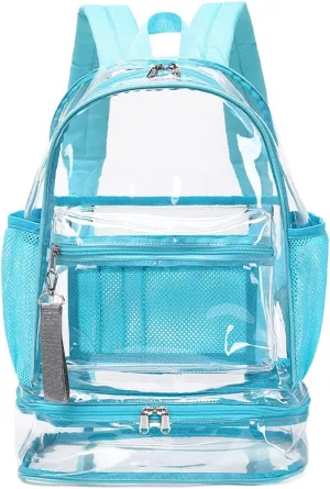 Clear Backpack Heavy Duty, See Through Backpack Purse, Gym Backpack with Laptop and Shoe Compartment (Blue), 32*19*45cm