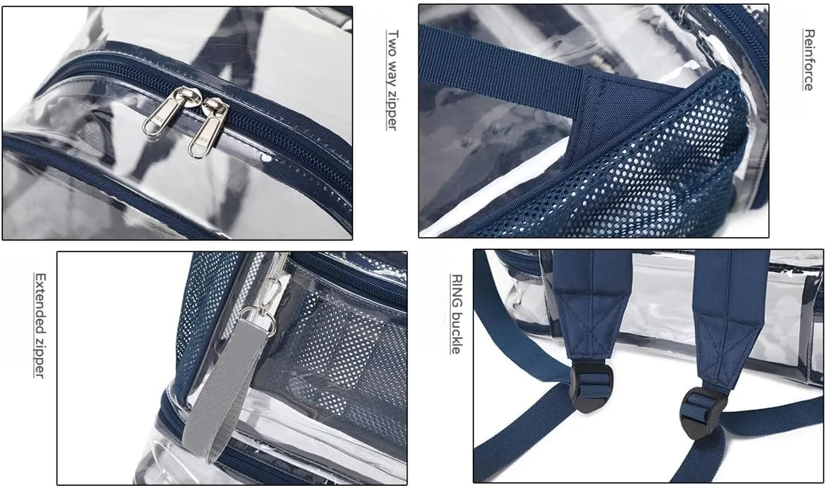 Clear Backpack Heavy Duty, See Through Backpack Purse, Gym Backpack with Laptop and Shoe Compartment (Blue), 32*19*45cm