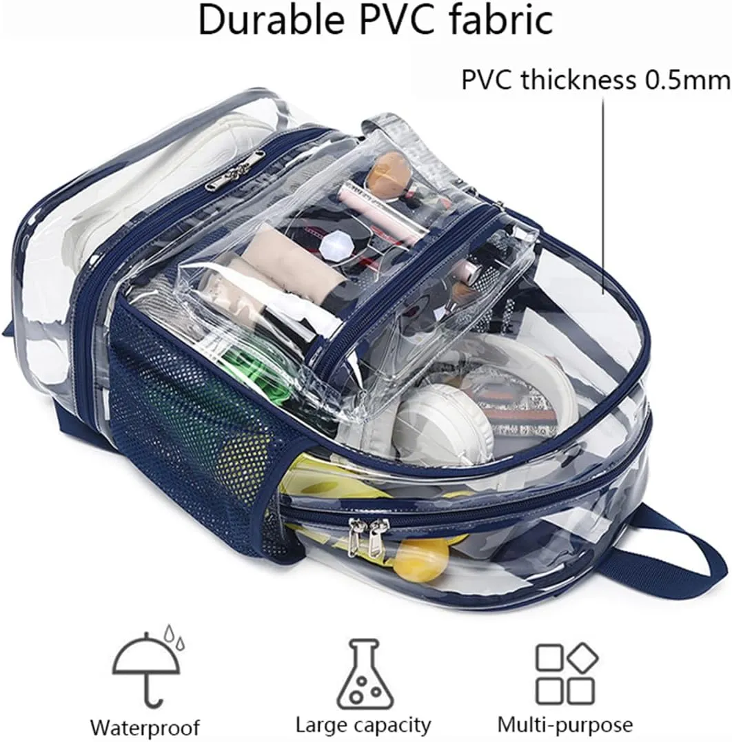 Clear Backpack Heavy Duty, See Through Backpack Purse, Gym Backpack with Laptop and Shoe Compartment (Blue), 32*19*45cm