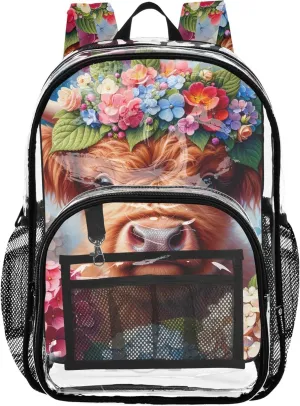 Clear Bag for Women Travel Cute Cow Floral Calf Girls Backpack for Kids Pvc School Transparent Large