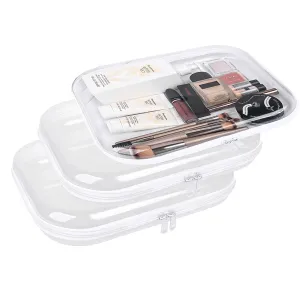 Clear Hard Plastic Zipper Case,Transparent Double Zippers Hard Pouch with 3pcs,Portable Travel Organizer Bin for Toy Storage