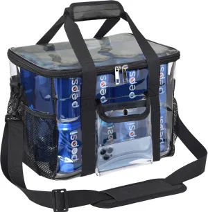 Clear Lunch Bags For Work, 24-Can Large Transparent Lunch Bag Stadium Approved, Clear Tote Bag with Adjustable Strap and Front Pocket for Men Women(12"x 9" x 9" Black)
