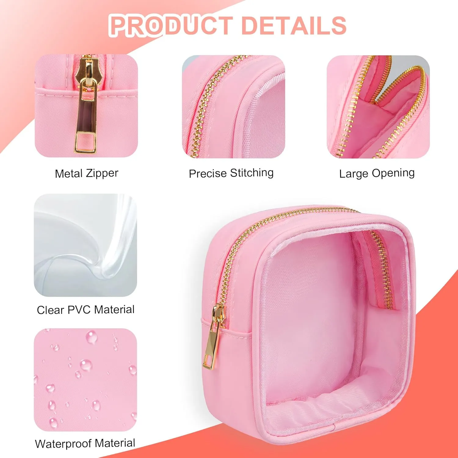 Clear Makeup Bag for Purse 3 Pcs Small Nylon Zipper Pouch Mini Travel Cosmetic Bag Clear Toiletry Bags for Traveling Cute Makeup Organizer for Women (3pcs clear bags-pink beige blue)