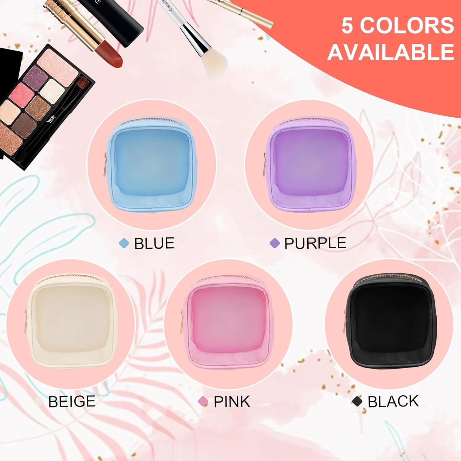 Clear Makeup Bag for Purse 3 Pcs Small Nylon Zipper Pouch Mini Travel Cosmetic Bag Clear Toiletry Bags for Traveling Cute Makeup Organizer for Women (3pcs clear bags-pink beige blue)