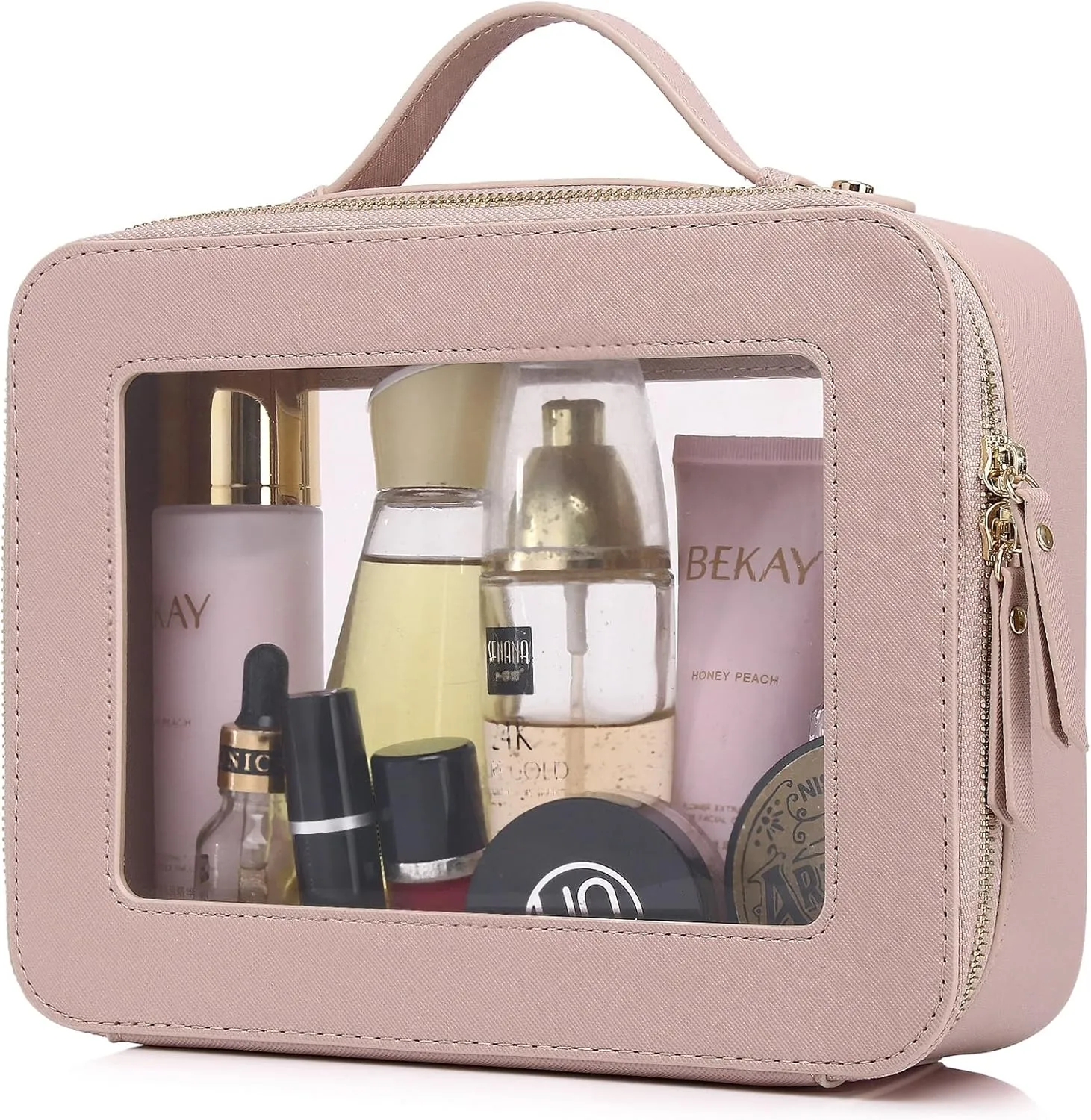 Clear Makeup Bag for Women Waterproof Travel Cosmetics and Toiletries Case Portable Makeup Oaganizer Bag Clear Car Bag with Zipper (Pink, L-1)
