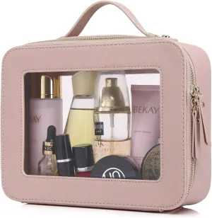 Clear Makeup Bag for Women Waterproof Travel Cosmetics and Toiletries Case Portable Makeup Oaganizer Bag Clear Car Bag with Zipper (Pink, L-1)
