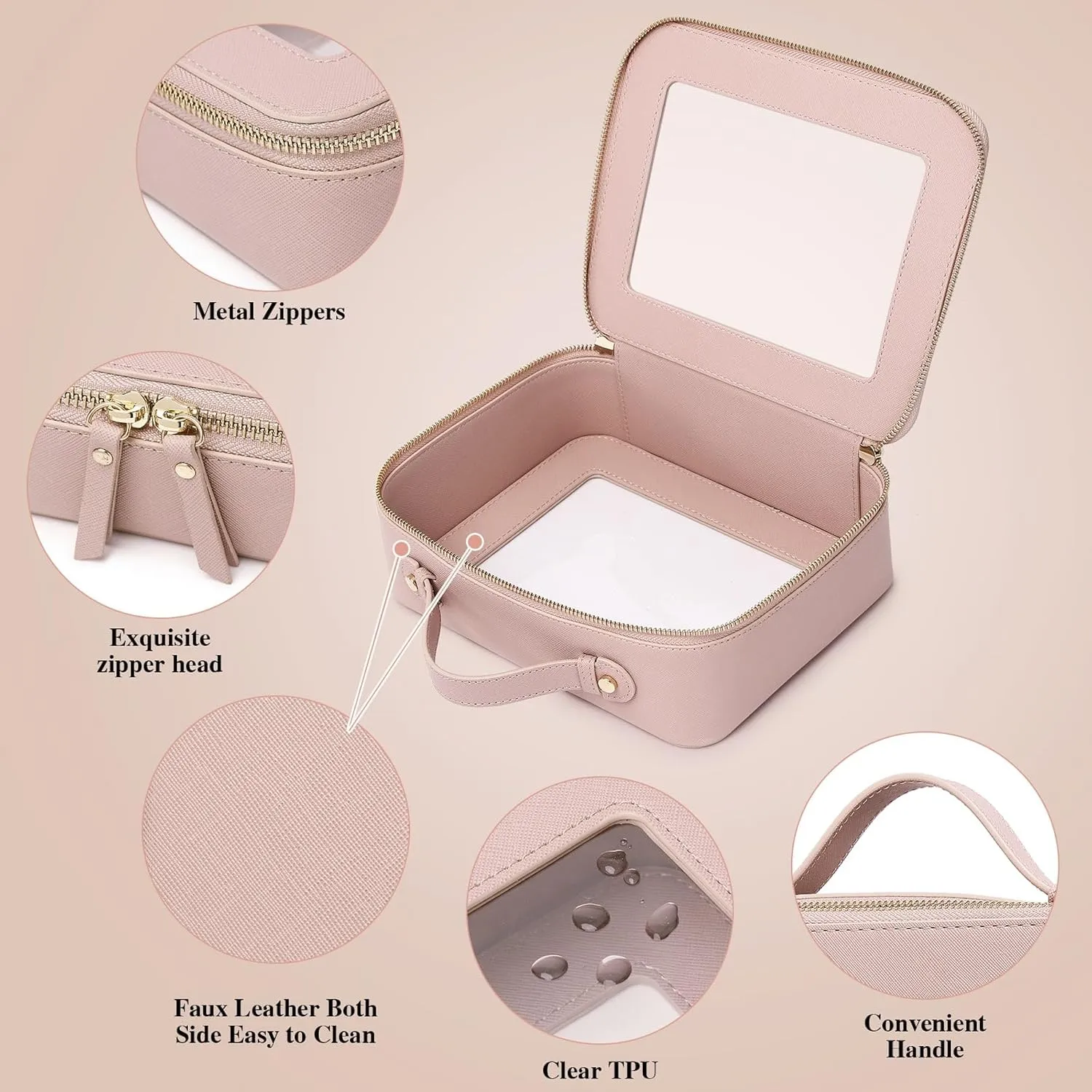 Clear Makeup Bag for Women Waterproof Travel Cosmetics and Toiletries Case Portable Makeup Oaganizer Bag Clear Car Bag with Zipper (Pink, L-1)