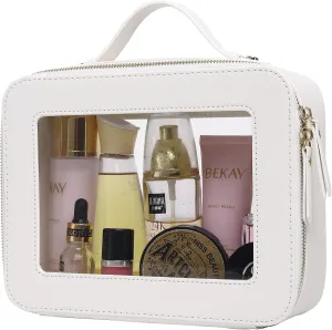 Clear Makeup Bag for Women Waterproof Travel Cosmetics and Toiletries Case Portable Makeup Oaganizer Bag Clear Car Bag with Zipper (White, L-1)