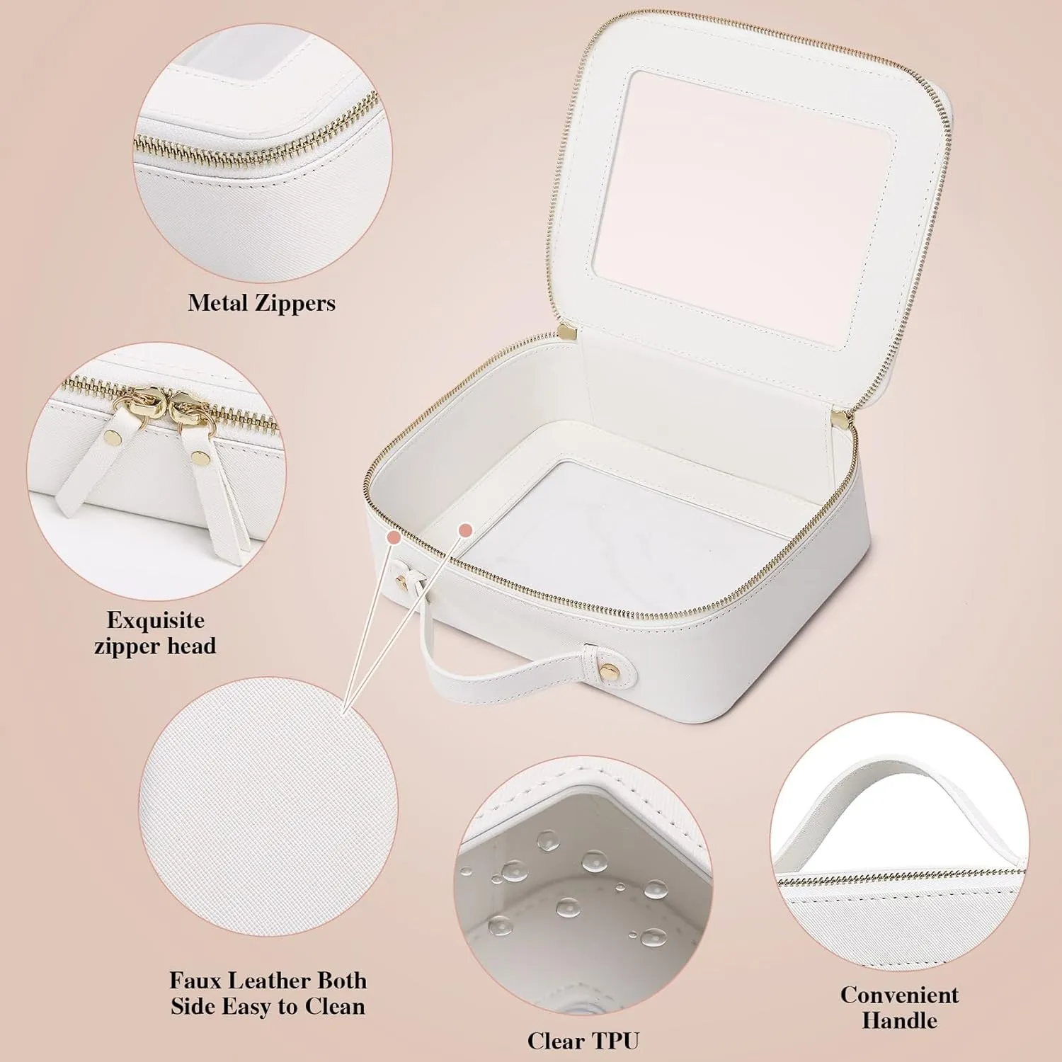 Clear Makeup Bag for Women Waterproof Travel Cosmetics and Toiletries Case Portable Makeup Oaganizer Bag Clear Car Bag with Zipper (White, L-1)