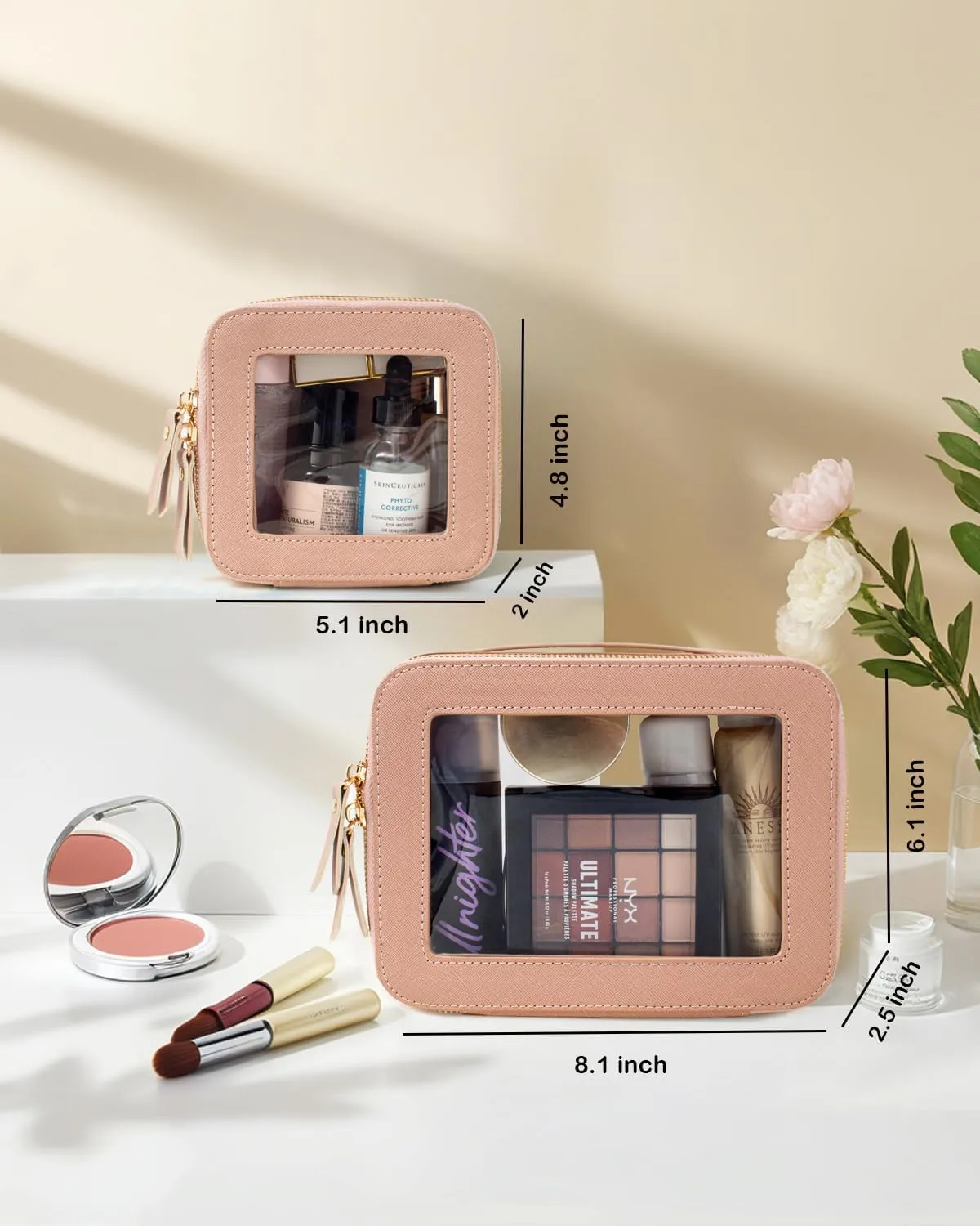 Clear Makeup Bag Set, TSA Approved Clear Toiletry Bag Large Waterproof Travel Makeup Bags with Zipper Clear Cosmetic Bag Small Clear Makeup Case Organizer Mini Make Up Pouch for Purse Car Organizer