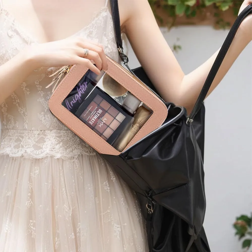 Clear Makeup Bag Set, TSA Approved Clear Toiletry Bag Large Waterproof Travel Makeup Bags with Zipper Clear Cosmetic Bag Small Clear Makeup Case Organizer Mini Make Up Pouch for Purse Car Organizer