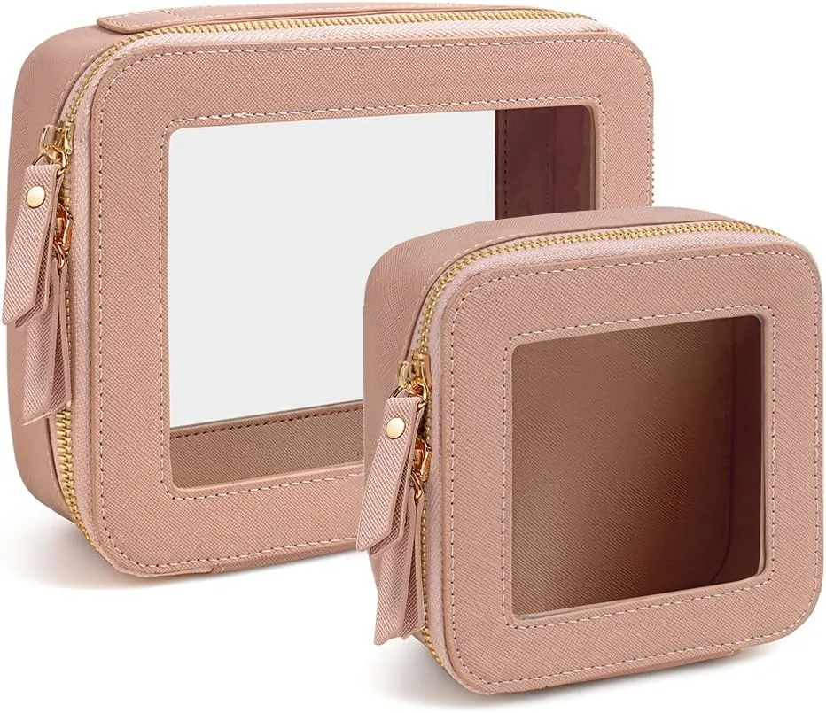 Clear Makeup Bag Set, TSA Approved Clear Toiletry Bag Large Waterproof Travel Makeup Bags with Zipper Clear Cosmetic Bag Small Clear Makeup Case Organizer Mini Make Up Pouch for Purse Car Organizer