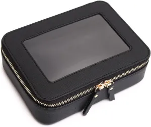 Clear Makeup Bag Transparent Travel Case for Cosmetics and Toiletries Women's Brush Bag and Clear Car Bag with Zipper (Black, M )