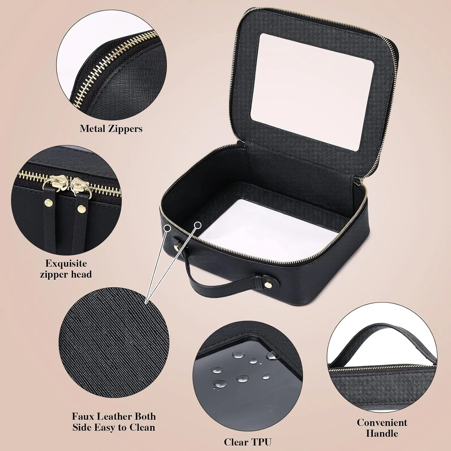 Clear Makeup Bag Waterproof Travel Case for Cosmetics and Toiletries Women's Purse Organizer and Clear Car Bag with Zipper (Black, L M MINI)