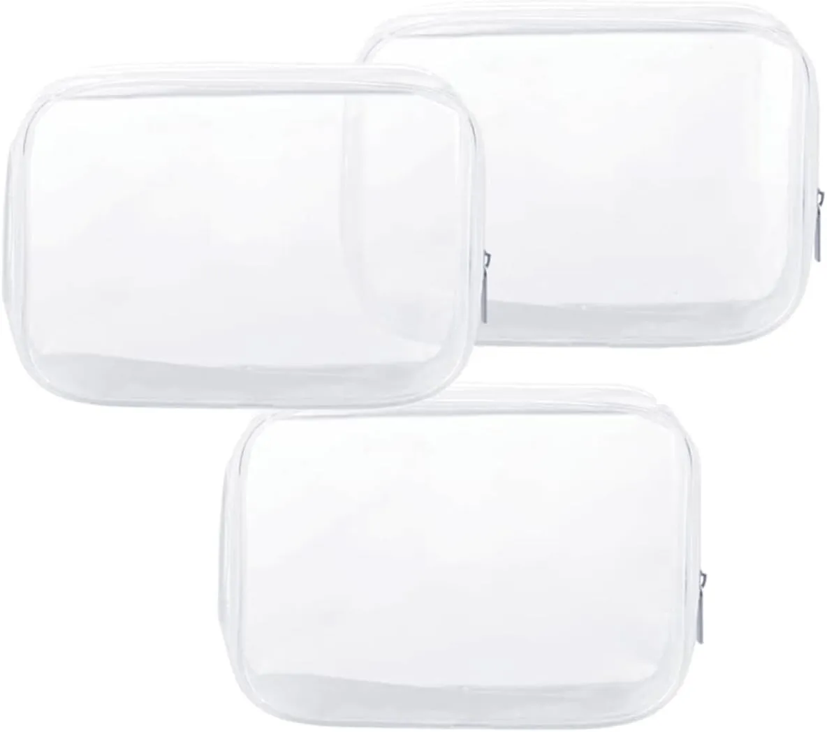 Clear Plastic Zippered Toiletry Carry Pouch TSA Approved Toiletry Bag Portable Cosmetic Makeup Bag for Vacation, Bathroom and Organizing (White 3Pcs, Small)