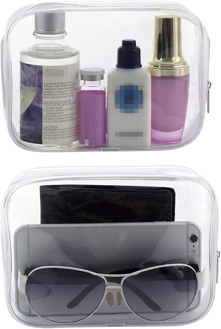 Clear Plastic Zippered Toiletry Carry Pouch TSA Approved Toiletry Bag Portable Cosmetic Makeup Bag for Vacation, Bathroom and Organizing (White 3Pcs, Small)