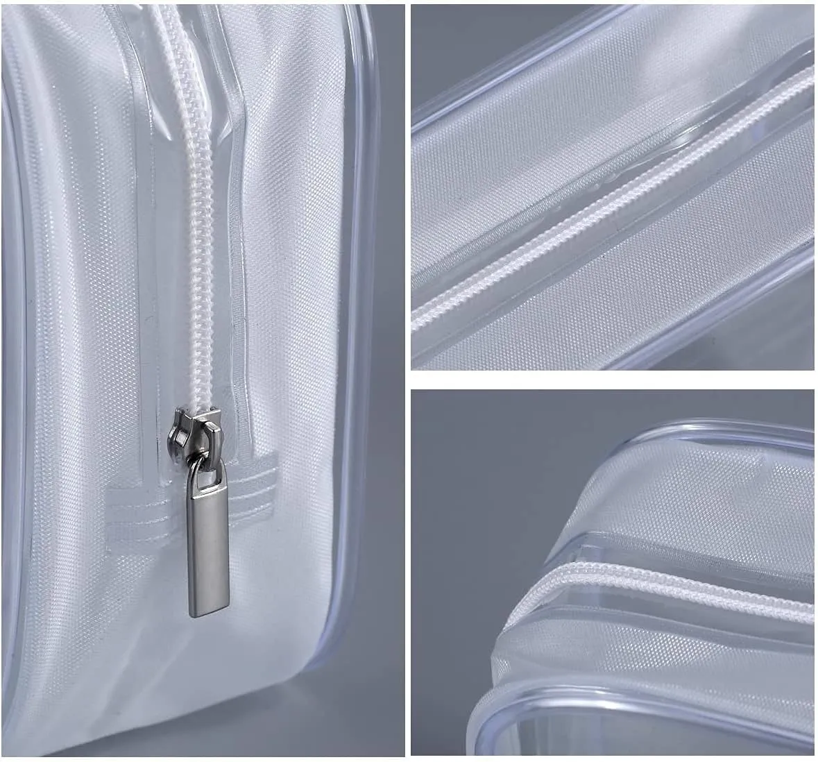 Clear Plastic Zippered Toiletry Carry Pouch TSA Approved Toiletry Bag Portable Cosmetic Makeup Bag for Vacation, Bathroom and Organizing (White 3Pcs, Small)