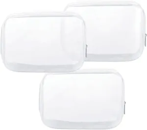 Clear Plastic Zippered Toiletry Carry Pouch TSA Approved Toiletry Bag Portable Cosmetic Makeup Bag for Vacation, Bathroom and Organizing (White 3Pcs, Small)