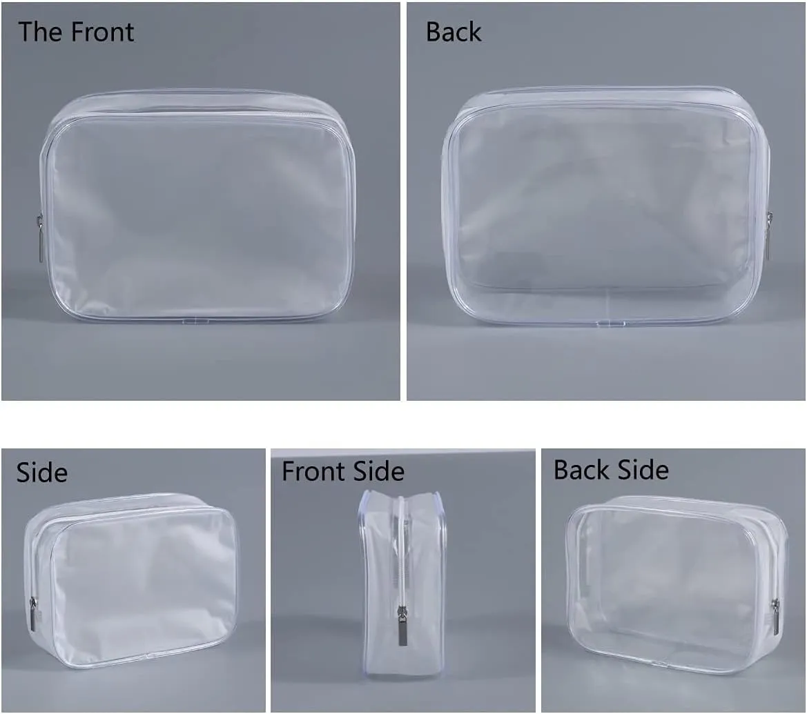 Clear Plastic Zippered Toiletry Carry Pouch TSA Approved Toiletry Bag Portable Cosmetic Makeup Bag for Vacation, Bathroom and Organizing (White 3Pcs, Small)