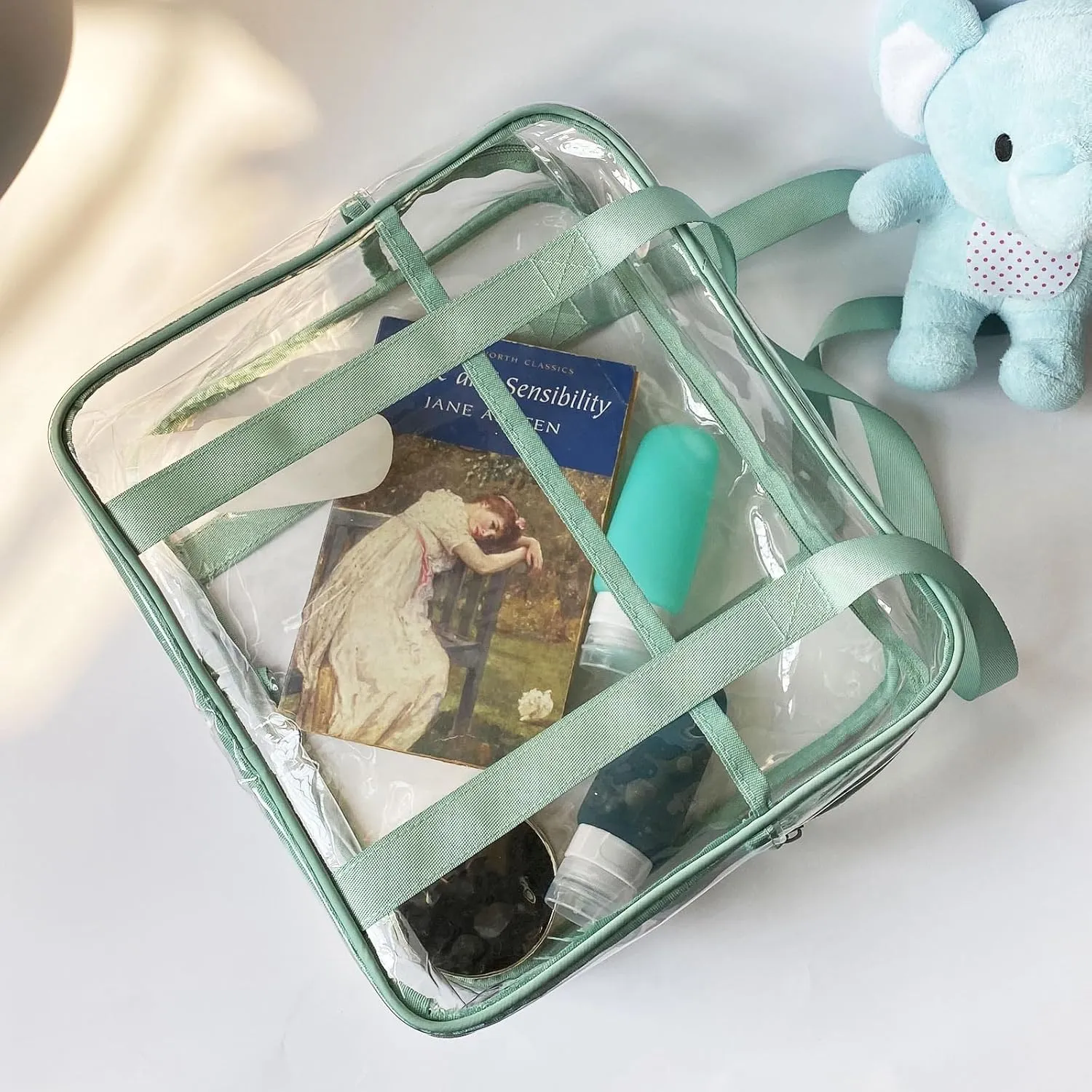 Clear Tote Bag Cosmetic Bag Transparent Makeup Toiletry Lightweight Waterproof Organizer Beach Bag Green