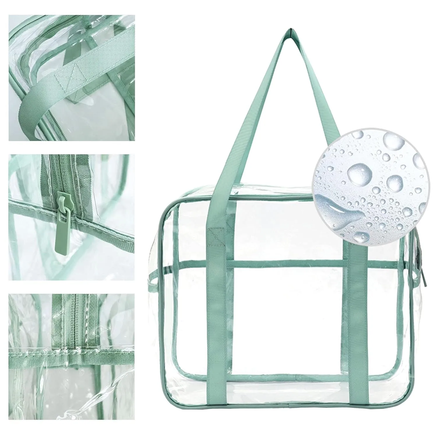 Clear Tote Bag Cosmetic Bag Transparent Makeup Toiletry Lightweight Waterproof Organizer Beach Bag Green