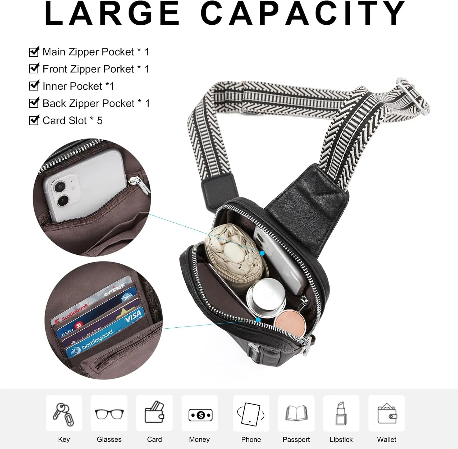 CLUCI Small Sling Bag for Women Vegan Leather Crossbody Chest Bags Trendy, Women's Fanny Pack