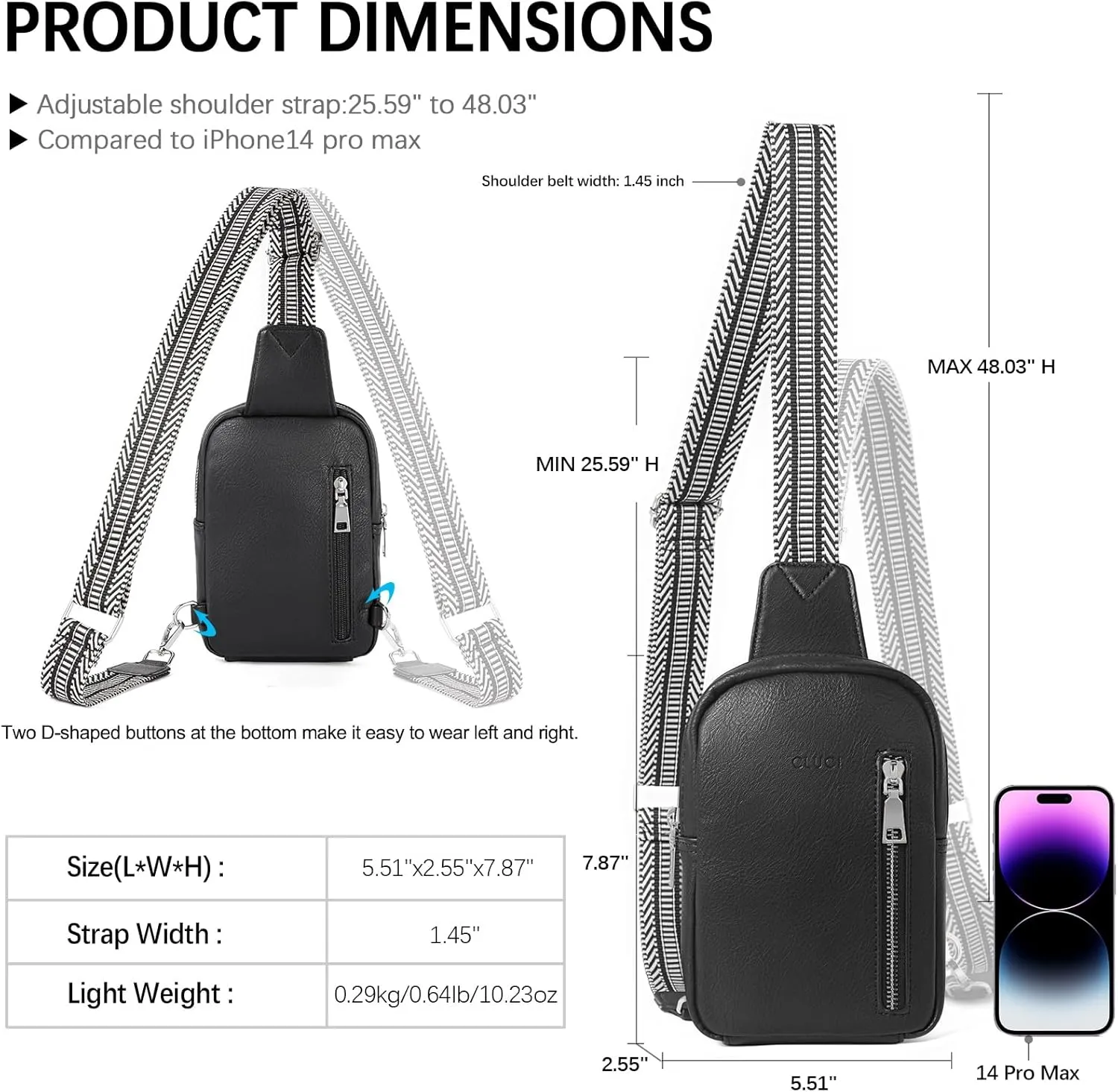 CLUCI Small Sling Bag for Women Vegan Leather Crossbody Chest Bags Trendy, Women's Fanny Pack