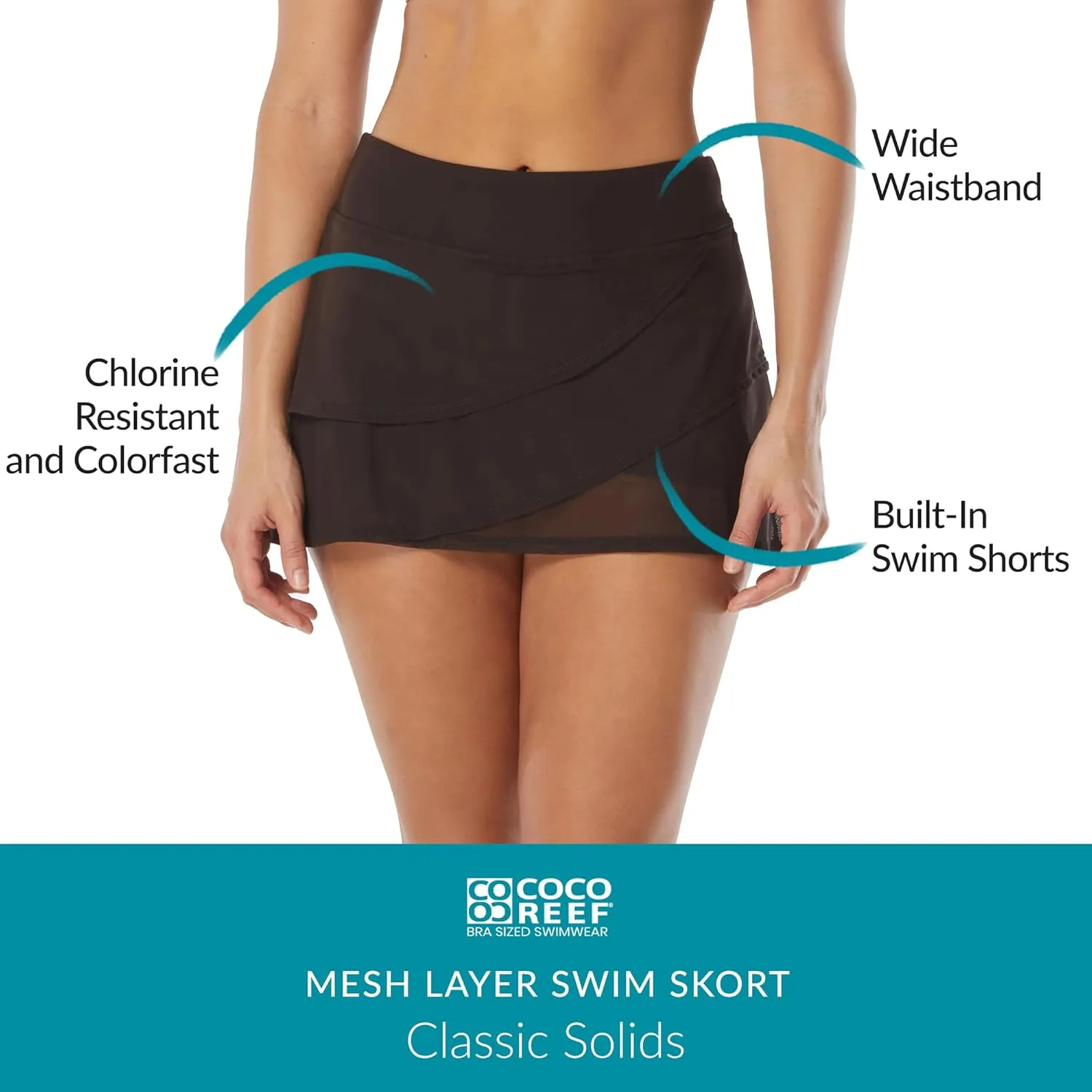 COCO REEF Mesh Layer Swim Skort — Tummy Control High Waisted Swimsuit Skirt