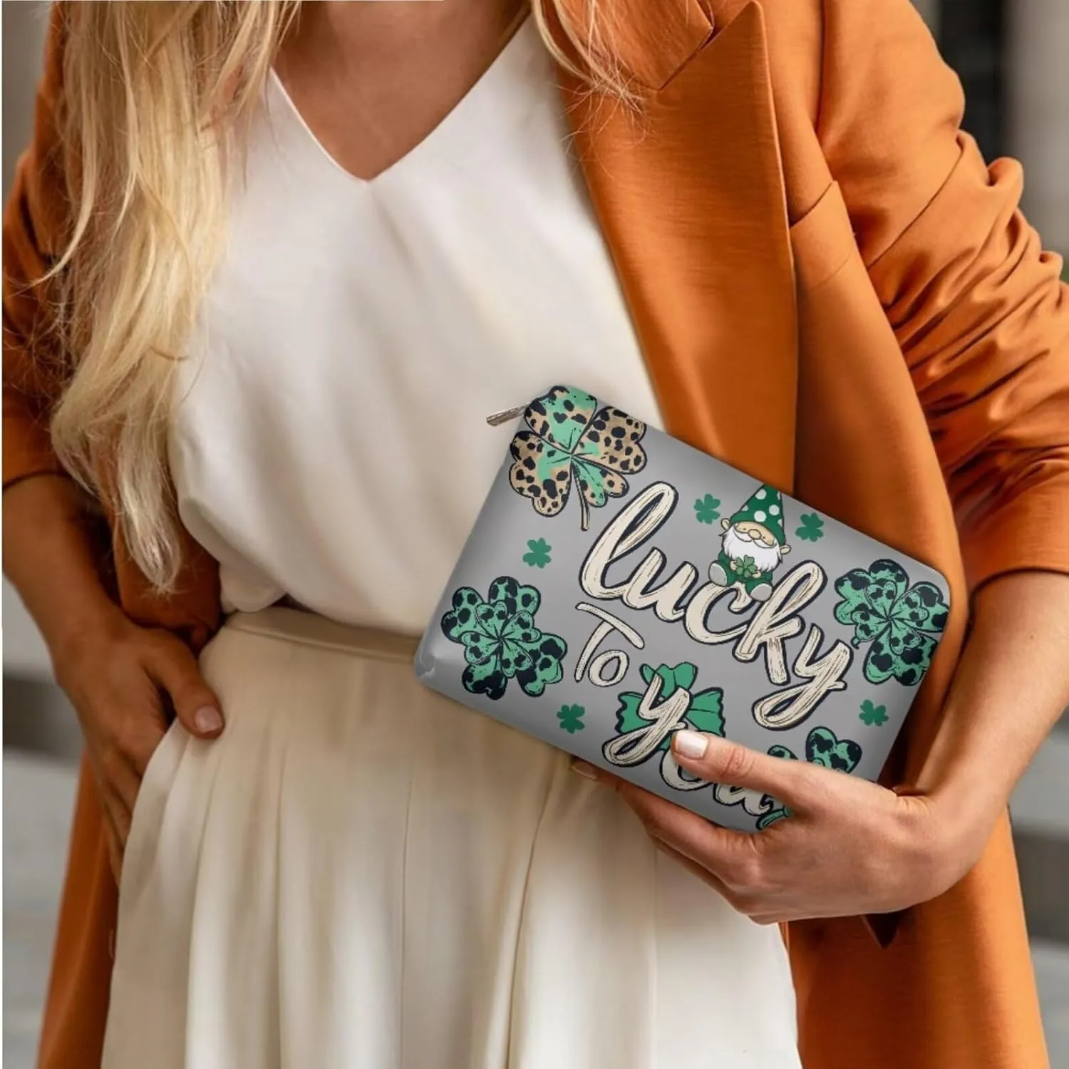 COEQINE 3 Pieces Makeup Train Case Green Lucky Gray Large Makeup Bag Set for Women Travel Double Layer Large Makeup Bag Zipper Pouch Travel Cosmetic Bag Organizer Women Waterproof Purse