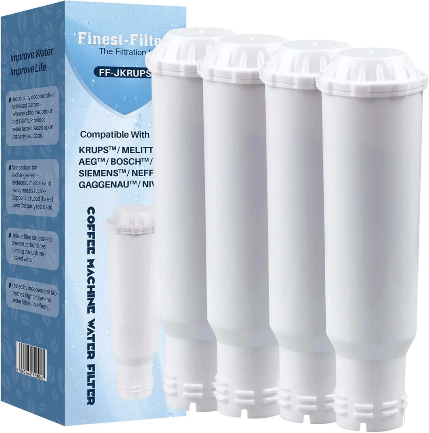 Coffee Machine Water Filter Compatible with Krups F088; Caffeo CI, Melitta 192830 Pro Aqua; Nivona NIRF700; Barista; Bosch TCZ6003; AEG AEL01 Replacement Filters (4 Pack)