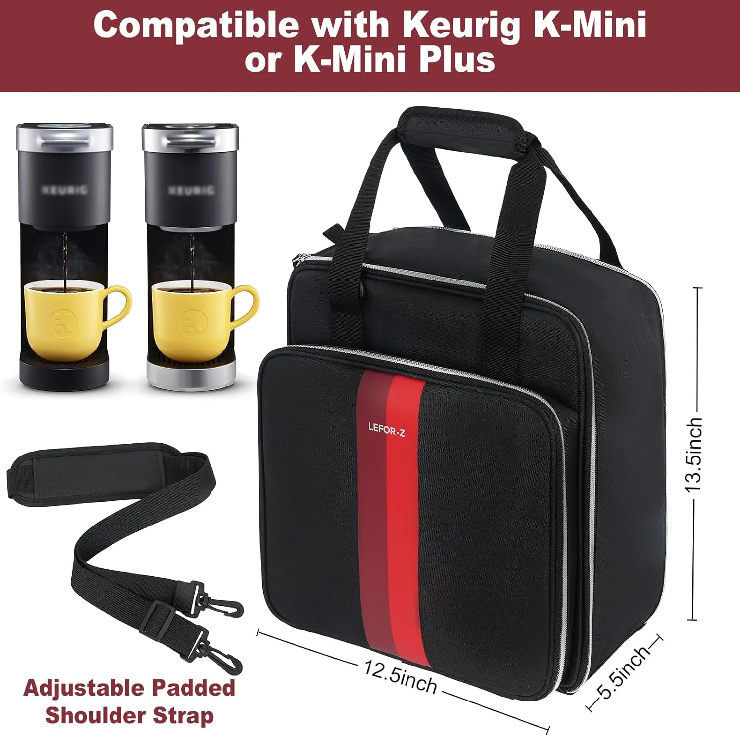 Coffee Maker Travel Bag Compatible with Keurig K-Mini,Single Serve Coffee Brewer Carrying Case Compatible for K-Mini Plus with Multiple Pockets for K-Cup Pods(Bag Only)