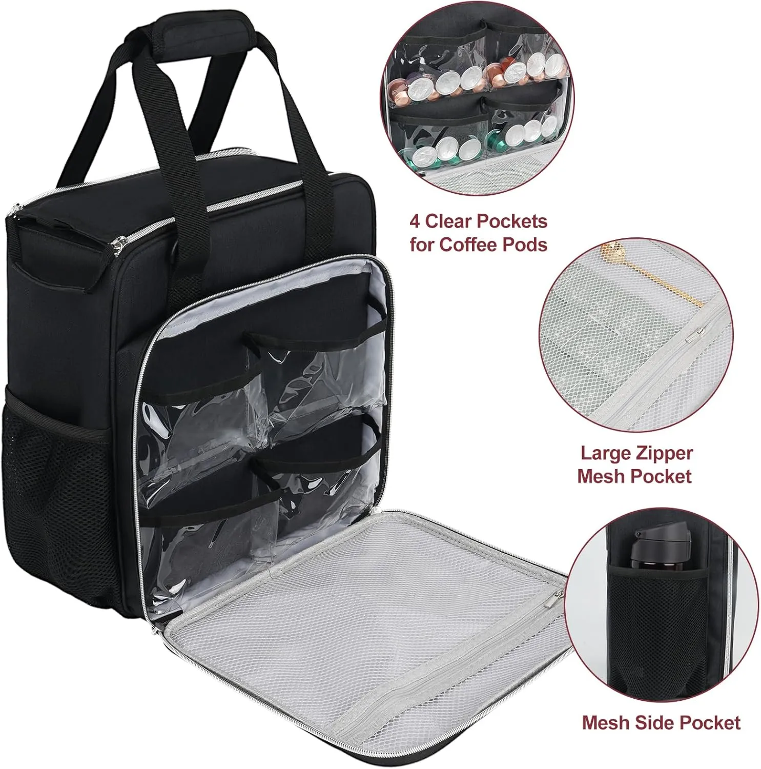 Coffee Maker Travel Bag Compatible with Keurig K-Mini,Single Serve Coffee Brewer Carrying Case Compatible for K-Mini Plus with Multiple Pockets for K-Cup Pods(Bag Only)