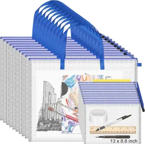 Colarr 20 Pcs Art Portfolio Bag Bulk Include 10 Pcs 19 x 25 Waterproof Poster Storage with Zipper Handle for Artwork 10 Pcs 13 x 8.8 Transparent Pencil for Bulletin Board Painting