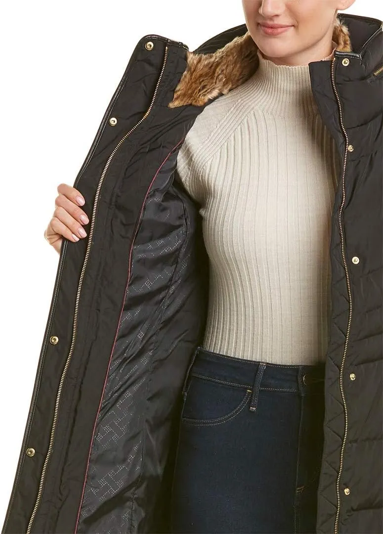 Cole Haan Women's Mid Length Down Coat with Bib Front