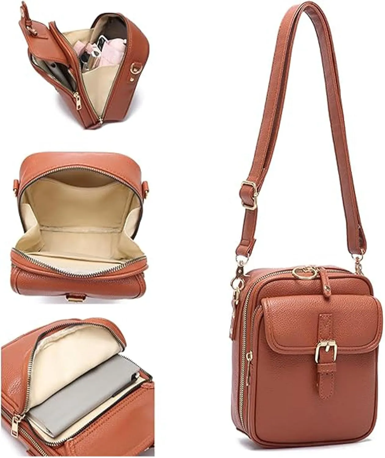 Collaborate Crossbody Leather Bag, Urvashi Crossbody Leather Bag, Retro Double-Layer Shoulder Purse with 10 Card Slots