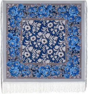Collectible Exclusive Russian Shawl 100% Wool 58x58 inches Pashmina Scarf 148x148 cm Huge Square Wrap Silk Tassels Fringe Pavlovoposadskiy Platok 1977-1, Large