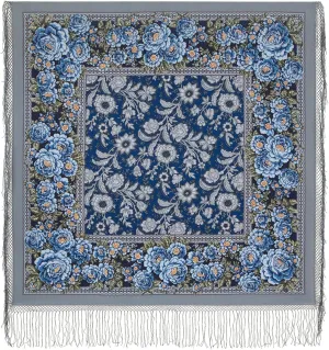 Collectible Exclusive Russian Shawl 100% Wool 58x58 inches Pashmina Scarf 148x148 cm Huge Square Wrap Silk Tassels Fringe Pavlovoposadskiy Platok 1977-12