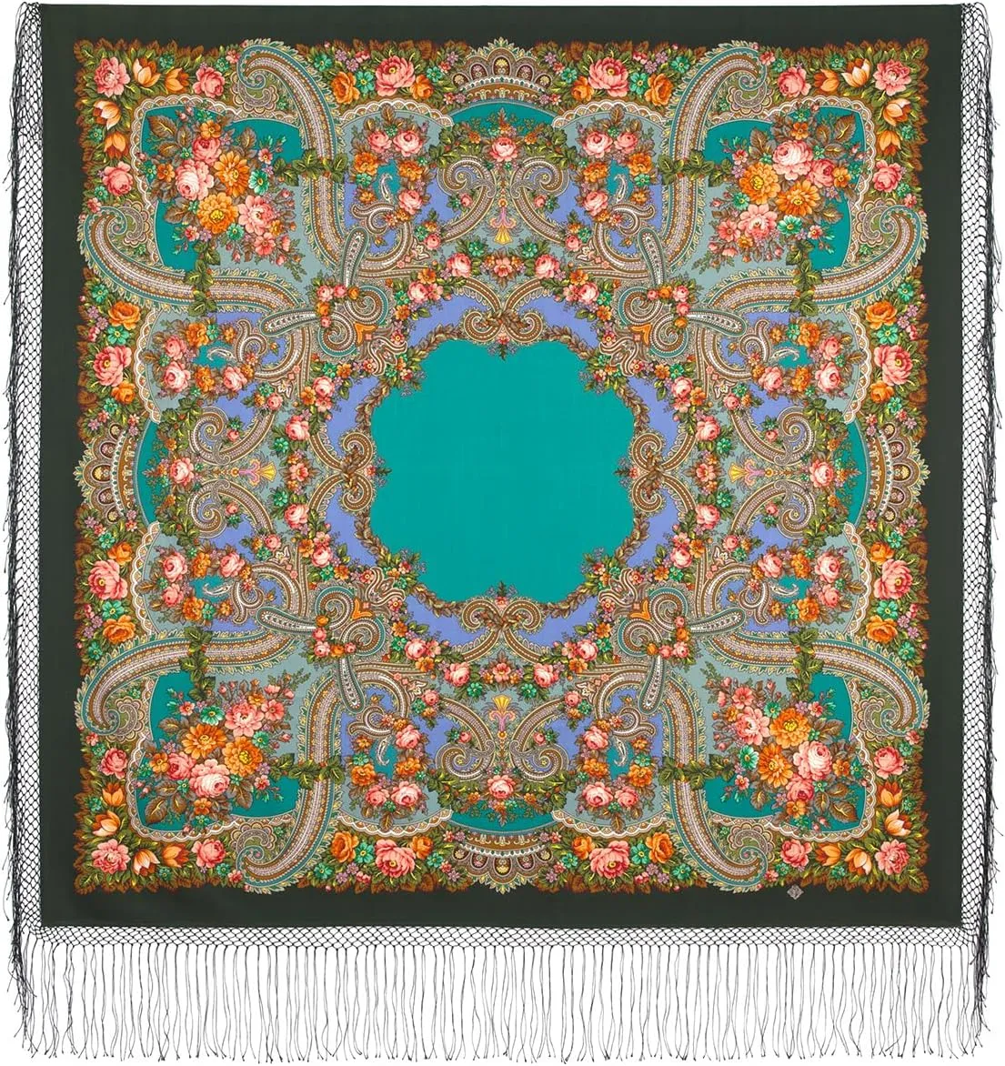 Collectible Exclusive Russian Shawl 100% Wool 58x58 inches Pashmina Scarf 148x148 cm Huge Square Wrap Silk Tassels Fringe Pavlovoposadskiy Platok Heavenly 391-10