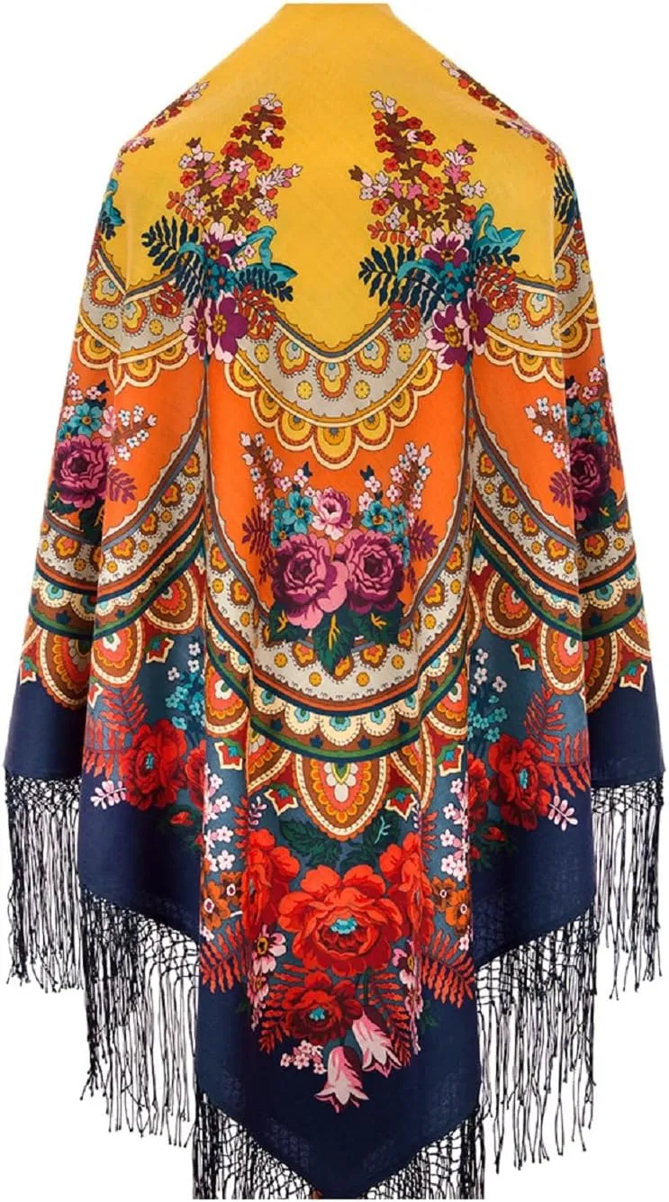 Collectible Exclusive Russian Shawl 100% Wool 58x58 inches Scarf 148x148 cm Wrap Silk Tassels Fringe Pavlovoposadskiy Platok At one hundred and forty suns the sunset was blazing 2137-15