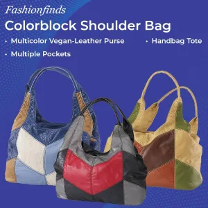 Colorblock Shoulder Bag, Hobo Purse, 3 Zippered Compartments, Lined Interior