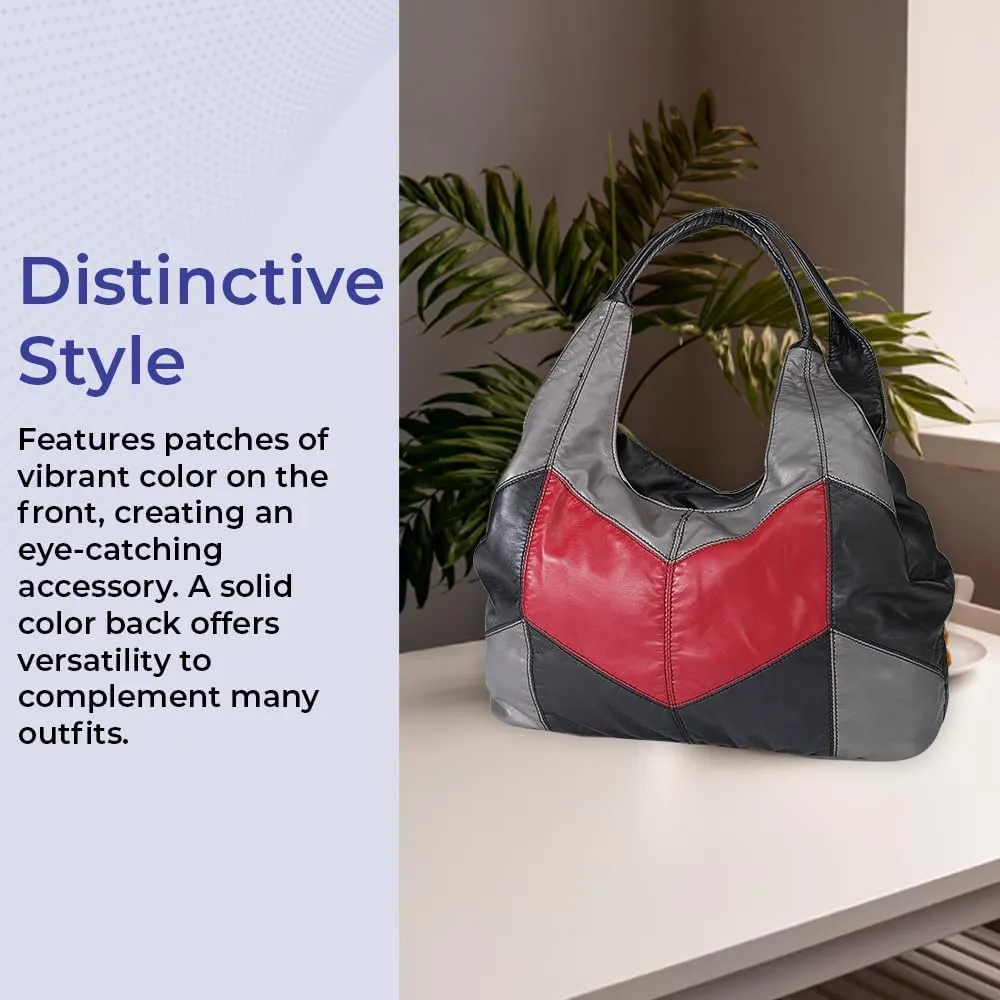 Colorblock Shoulder Bag, Hobo Purse, 3 Zippered Compartments, Lined Interior