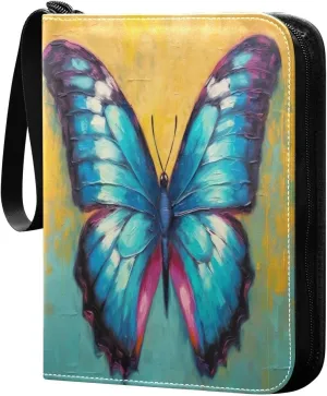 Colorful Butterfly Card Binder 4-Pocket, 400 Pockets PU Waterproof Zippered Collector Card Album with 50 Removable Sleeves for Trading, Game Cards
