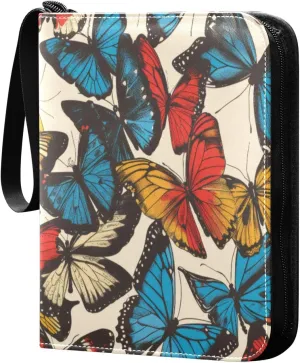 Colorful Butterfly Card Binder 4-Pocket, 400 Pockets PU Waterproof Zippered Collector Card Album with 50 Removable Sleeves for Trading, Game Cards