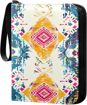 Colorful Ethnic Pattern Card Binder 4-Pocket, 400 Pockets PU Waterproof Zippered Collector Card Album with 50 Removable Sleeves for Trading, Game Cards