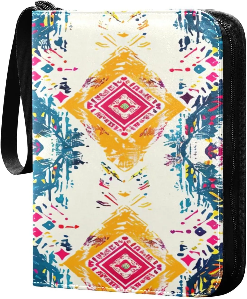 Colorful Ethnic Pattern Card Binder 4-Pocket, 400 Pockets PU Waterproof Zippered Collector Card Album with 50 Removable Sleeves for Trading, Game Cards