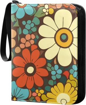 Colorful Floral Print Card Collector Holder for Collectible Boys Girls Game Sports Cards MTG TCG, 4 Pockets Trading Card Folder Zip Card Binder, FYGJRFTJ6958