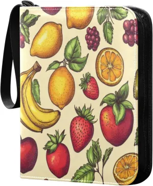 Colorful Fruits Card Binder 4-Pocket, 400 Pockets PU Waterproof Zippered Collector Card Album with 50 Removable Sleeves for Trading, Game Cards