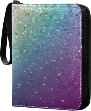 Colorful Glitter Background Card Binder Trading Cards Holder 4-Pocket，Album Pages Card Display Sleeves Fits 400 Cards Collector Book
