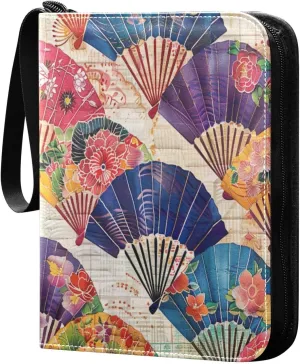 Colorful Japanese Fans Card Binder 4-Pocket, 400 Pockets PU Waterproof Zippered Collector Card Album with 50 Removable Sleeves for Trading, Game Cards
